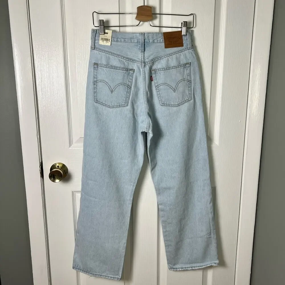 Levi’s Ribcage High Rise Distressed Straight Ankle Blue Jeans Ojai Shore 27
